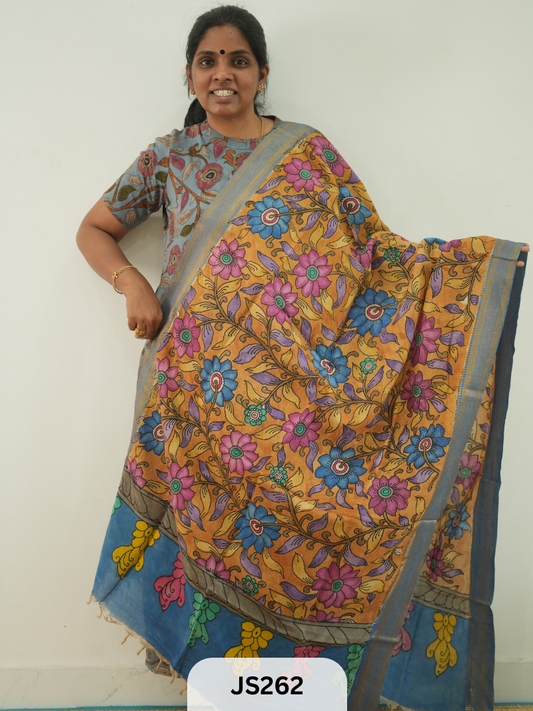 PEN KALAMKARI CHENNURI SILK DUPATTA