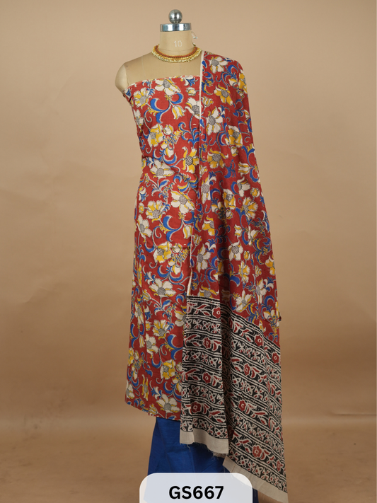 Kalamkari Handblock Salwar Suit 3 pcs Saree Story with Shanmuga Priya