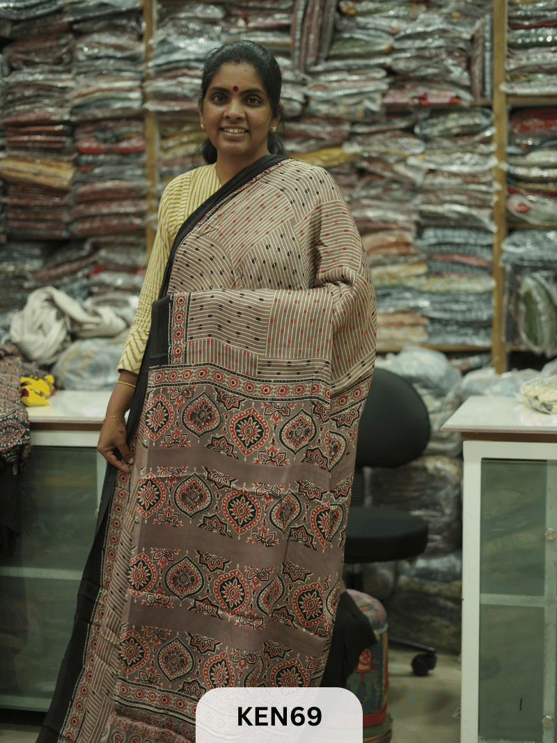 MODAL NATURAL AJRAKH HANDBLOCK SAREE
