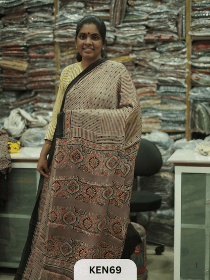 MODAL NATURAL AJRAKH HANDBLOCK SAREE