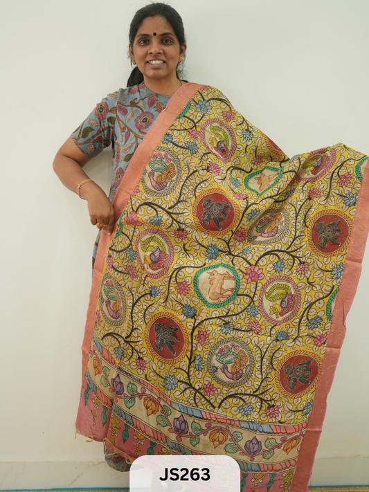 PEN KALAMKARI CHENNURI SILK DUPATTA