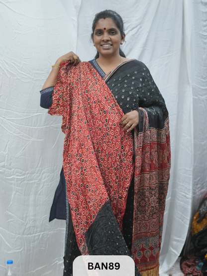 BANDHANI WITH AJRAKH SEMI GAJI SAREE