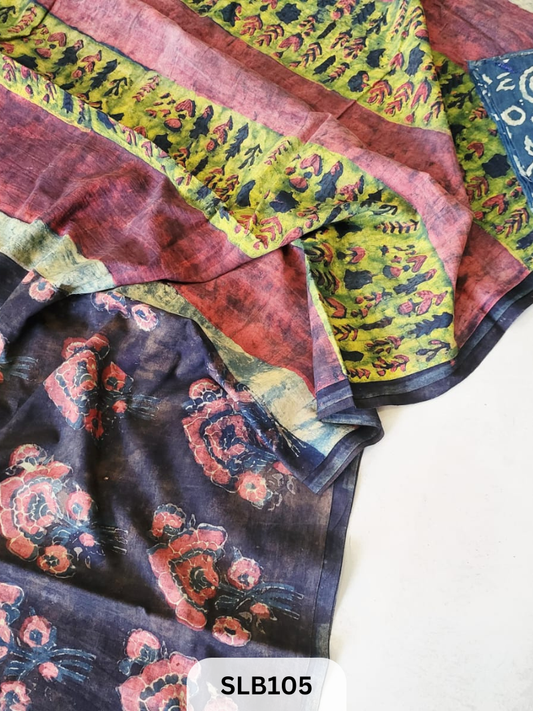NASHPAL AJRAKH PRINT HAND BLOCK MULMUL COTTON SAREE
