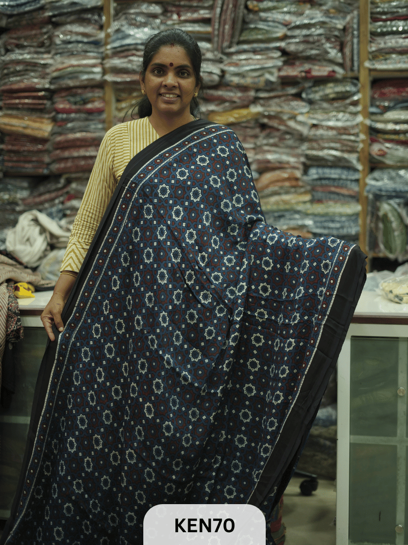 MODAL NATURAL AJRAKH HANDBLOCK SAREE