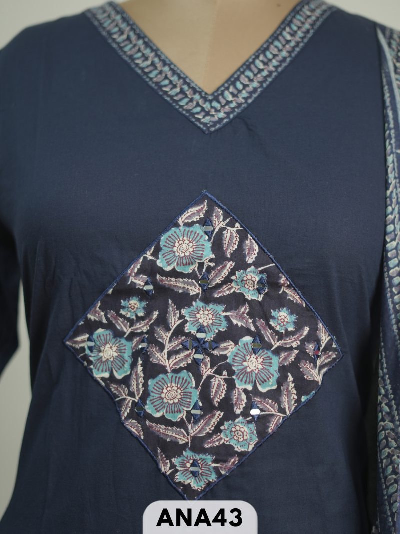 Premium south cotton applique work 3 pcs salwar set