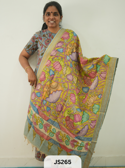 PEN KALAMKARI CHENNURI SILK DUPATTA