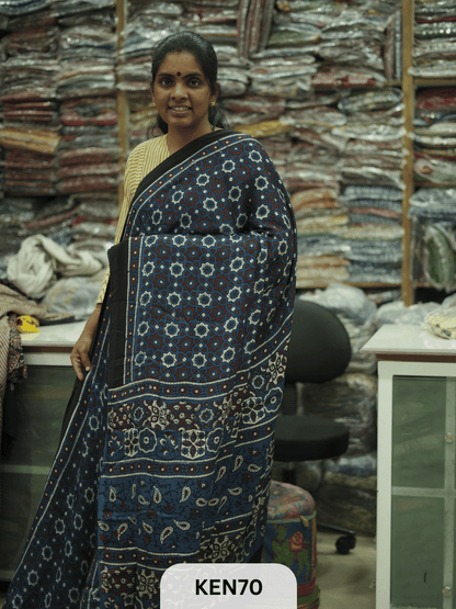 MODAL NATURAL AJRAKH HANDBLOCK SAREE