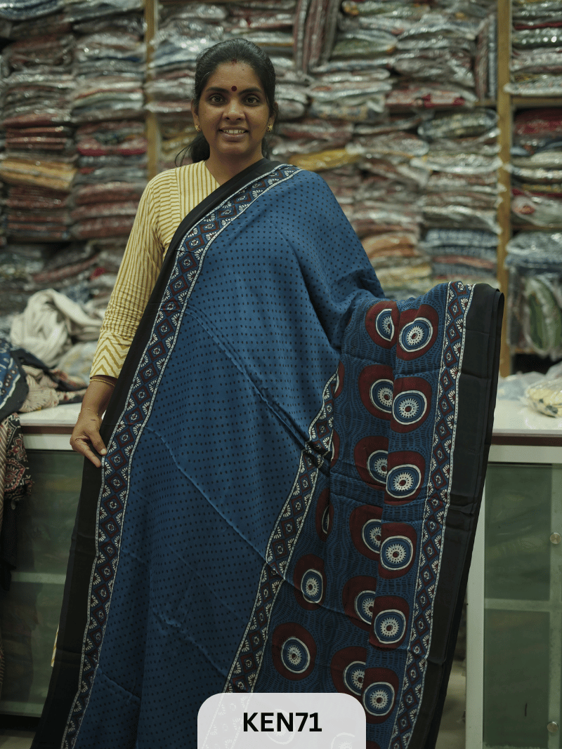 MODAL NATURAL AJRAKH HANDBLOCK SAREE