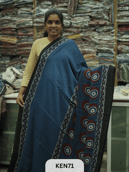 MODAL NATURAL AJRAKH HANDBLOCK SAREE