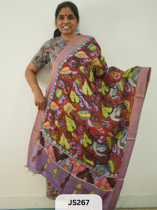 PEN KALAMKARI CHENNURI SILK DUPATTA