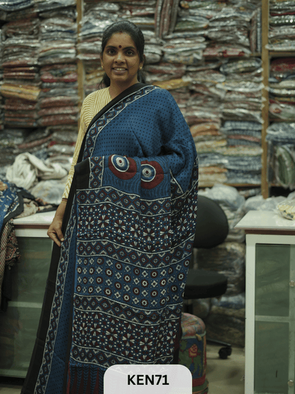 MODAL NATURAL AJRAKH HANDBLOCK SAREE