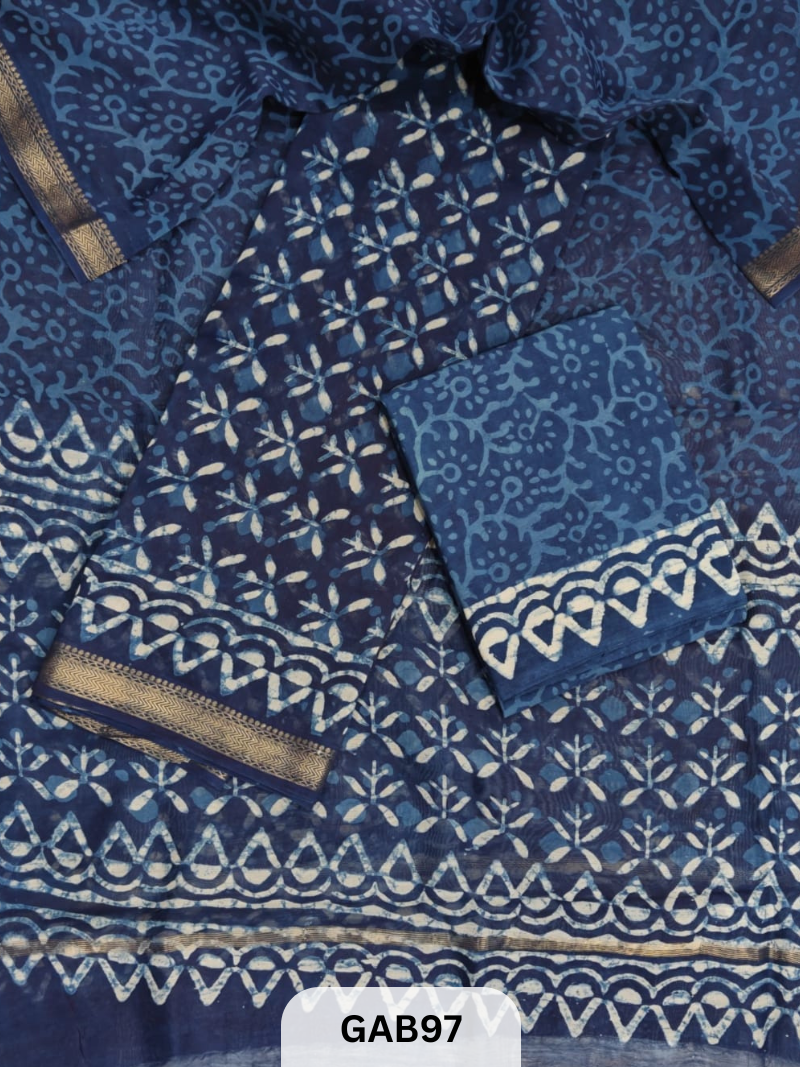 HAND BLOCK PRINTED MAHESHWARI SILK ZARI BORDER | 3 PCS