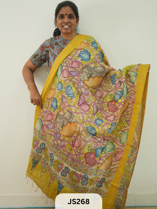 PEN KALAMKARI CHENNURI SILK DUPATTA