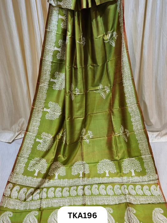 Bishnupuri Katan Silk Block Print Saree