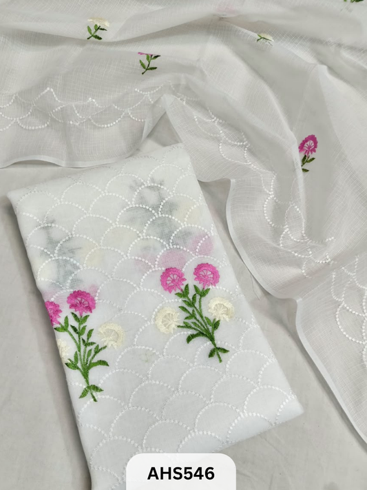 Premium Kota Doria Embroidery Work - Top And Duppatta