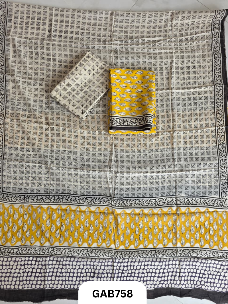 Handblock Cotton Suits With Mulmul Cotton Dupatta | Top 2.5 Mtr Dupatta 2.5 Mtr