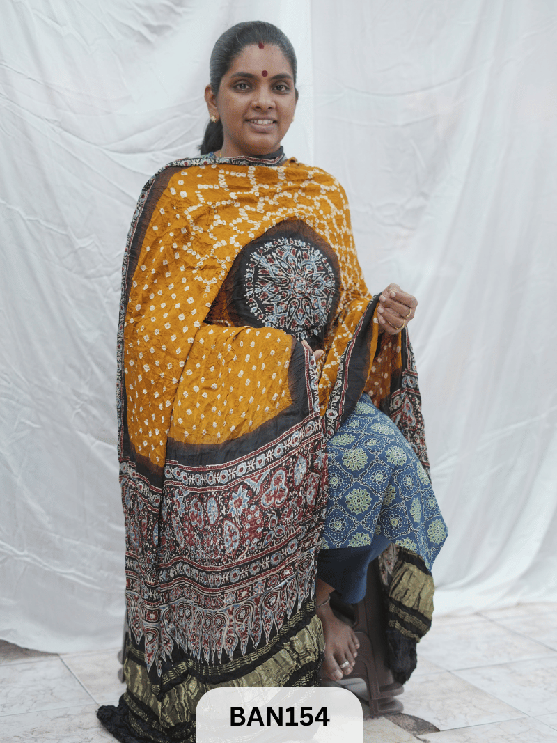 AJRAKH BANDHEJ GUL DUPPATA WITH LAGDI PATTA