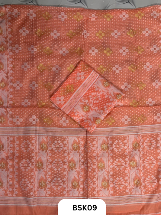 Cotton Jamdani Zari Weave  Top Material - 2.5  Duppata - 2.5  Machine Weave Hand Cutting