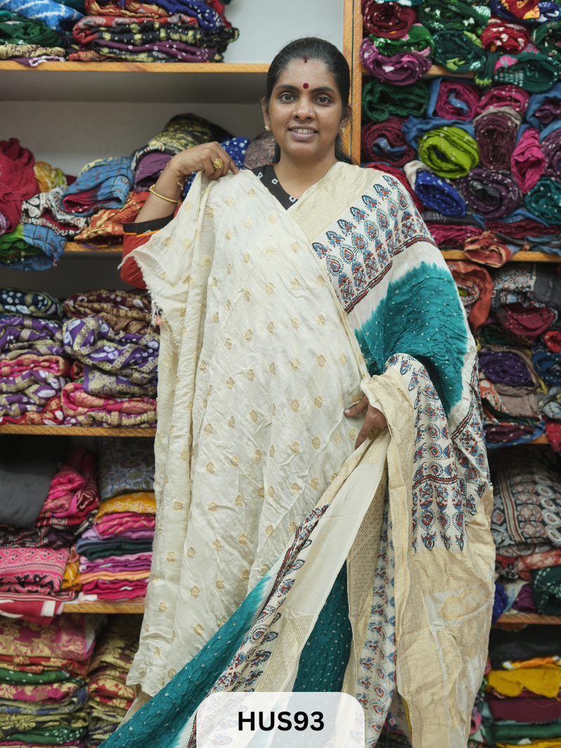 PURE DOLA SILK WITH AJRAKH MINAKARI PALLU