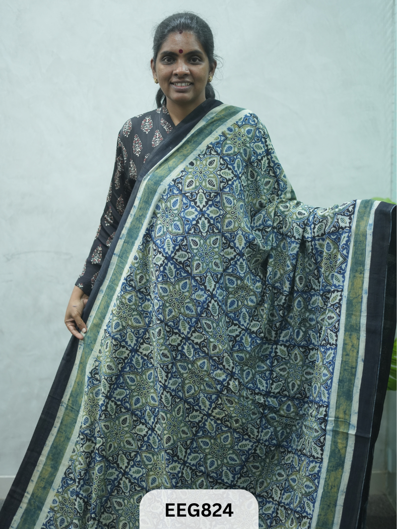 MUL COTTON AJRAKH HANDBLOCK PRINT SAREE