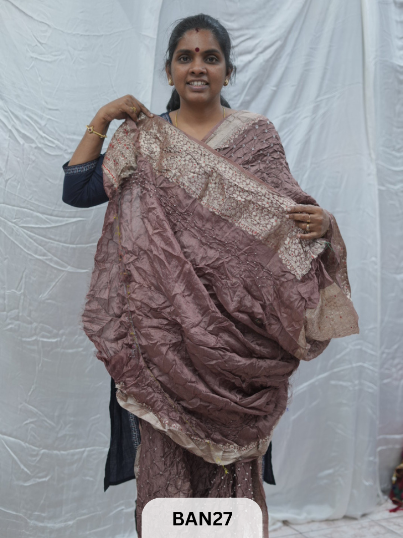 PURE RAW SILK WITH MEENAKARI BUTTA BANDHINI SAREE