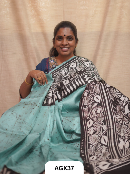Premium Murshidabad 3-Ply Silk Hand Batik Saree – Silk Mark Certified