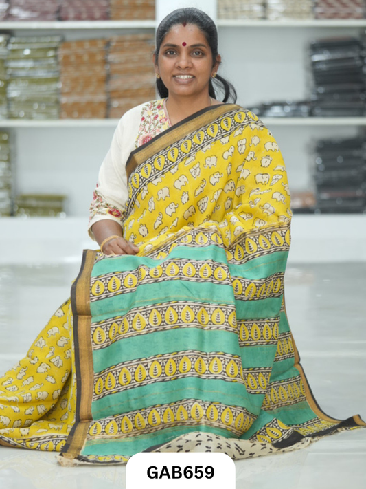 Hand Block Printed Maheshwari Silk Saree