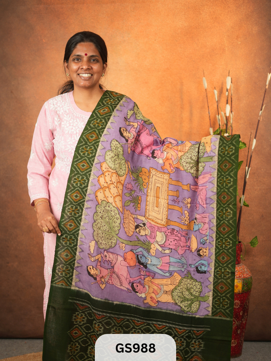 Ikkat Pochampalli dupatta with Penkalamkari