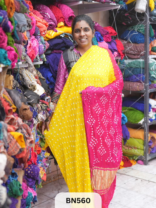 SEMI TISSUE PALLU SHADED BANDHEJ SAREE