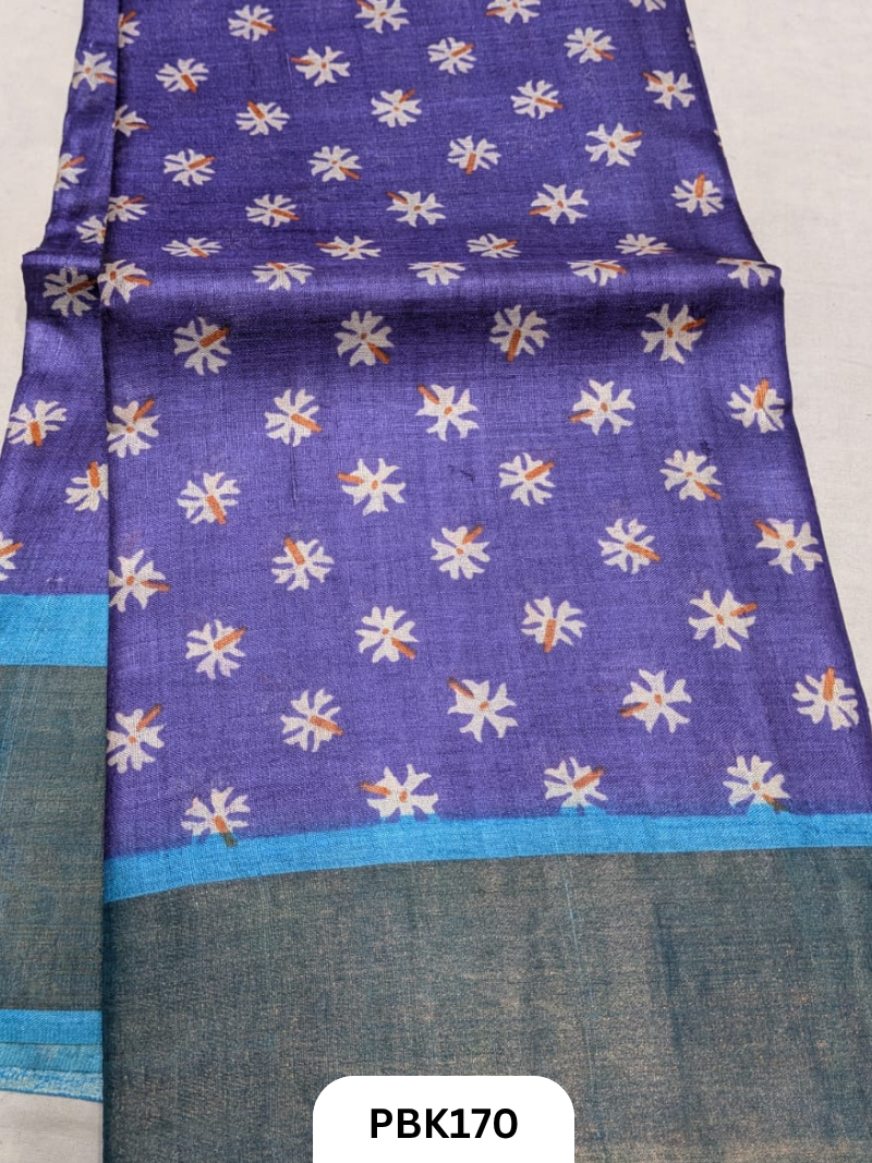 Premium Pure Tussar Silk Handblock Print Saree – Kolkata Special