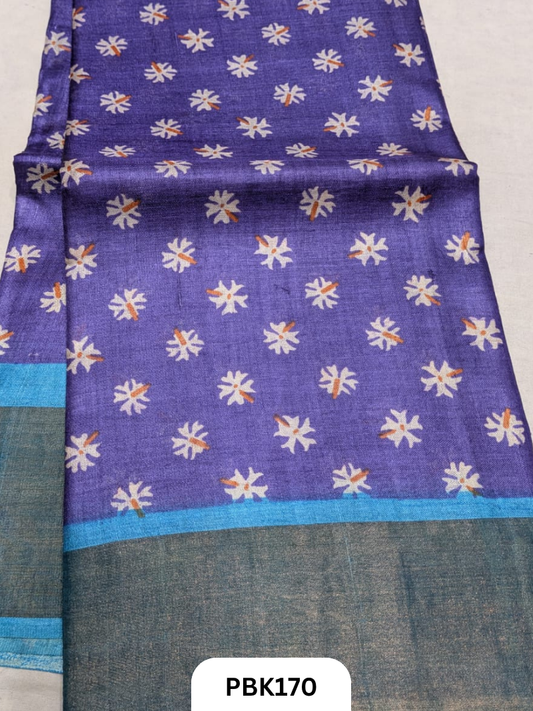 Premium Pure Tussar Silk Handblock Print Saree – Kolkata Special