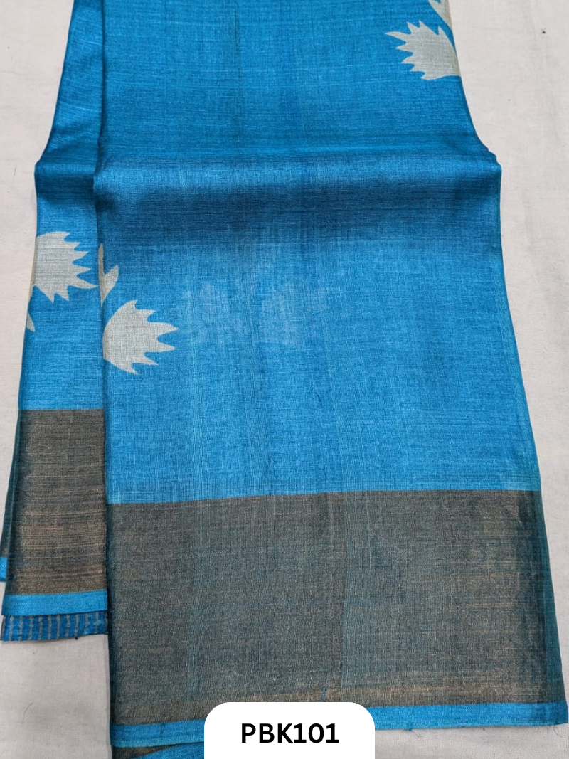 Premium Pure Tussar Silk Handblock Print Saree – Kolkata Special