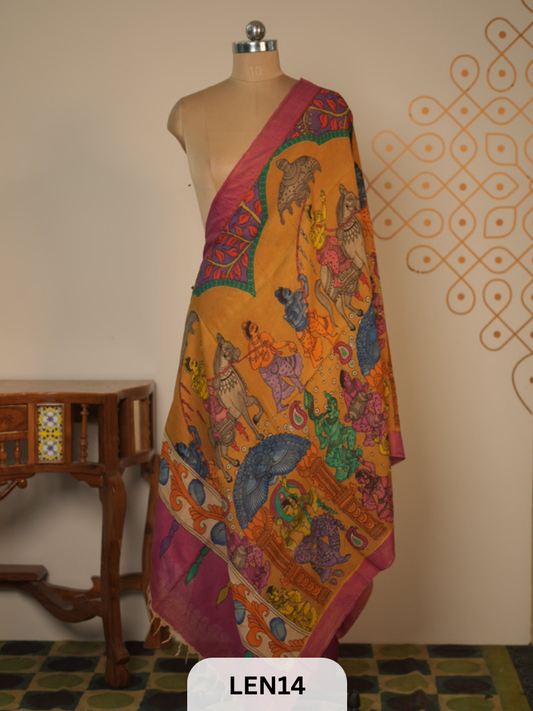 PURE PENKALAMKARI CHENNURI SILK  DUPPATA