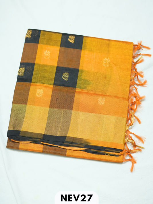 PALUM PAZHAMUM CHECKS WITH BUTTA  SILK COTTON SAREE