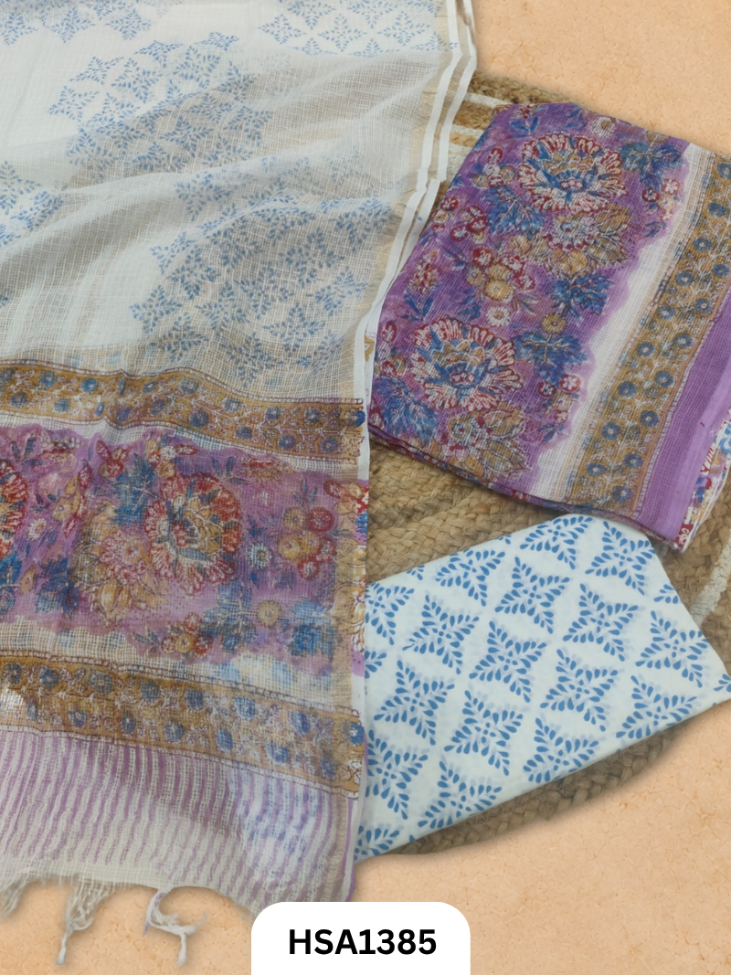 Hand block printed kota doriya suit top &duppta 2.5 meter
