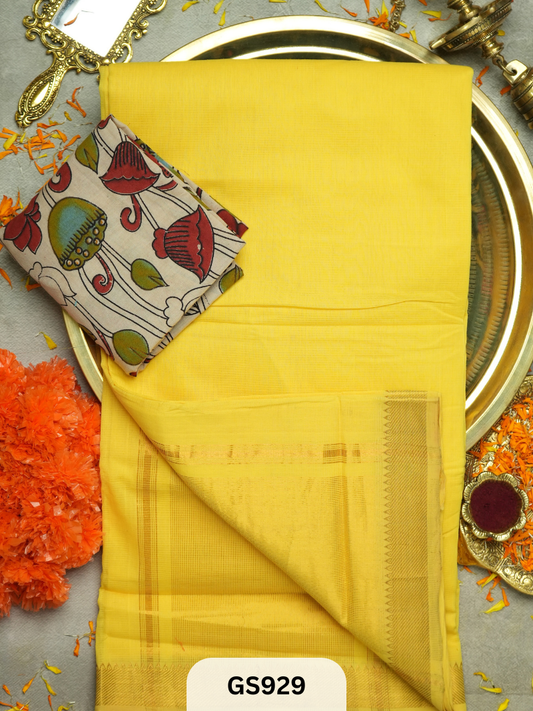 Mangalgiri Cotton Nizam border sarees with Kalamkari Blouse