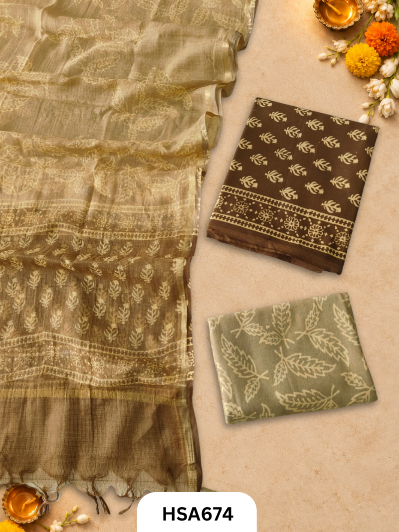 Handblock Printed Kota Doriya Dupatta With Cotton Suits Top 2.5mtr Dupatta 2.5mtr