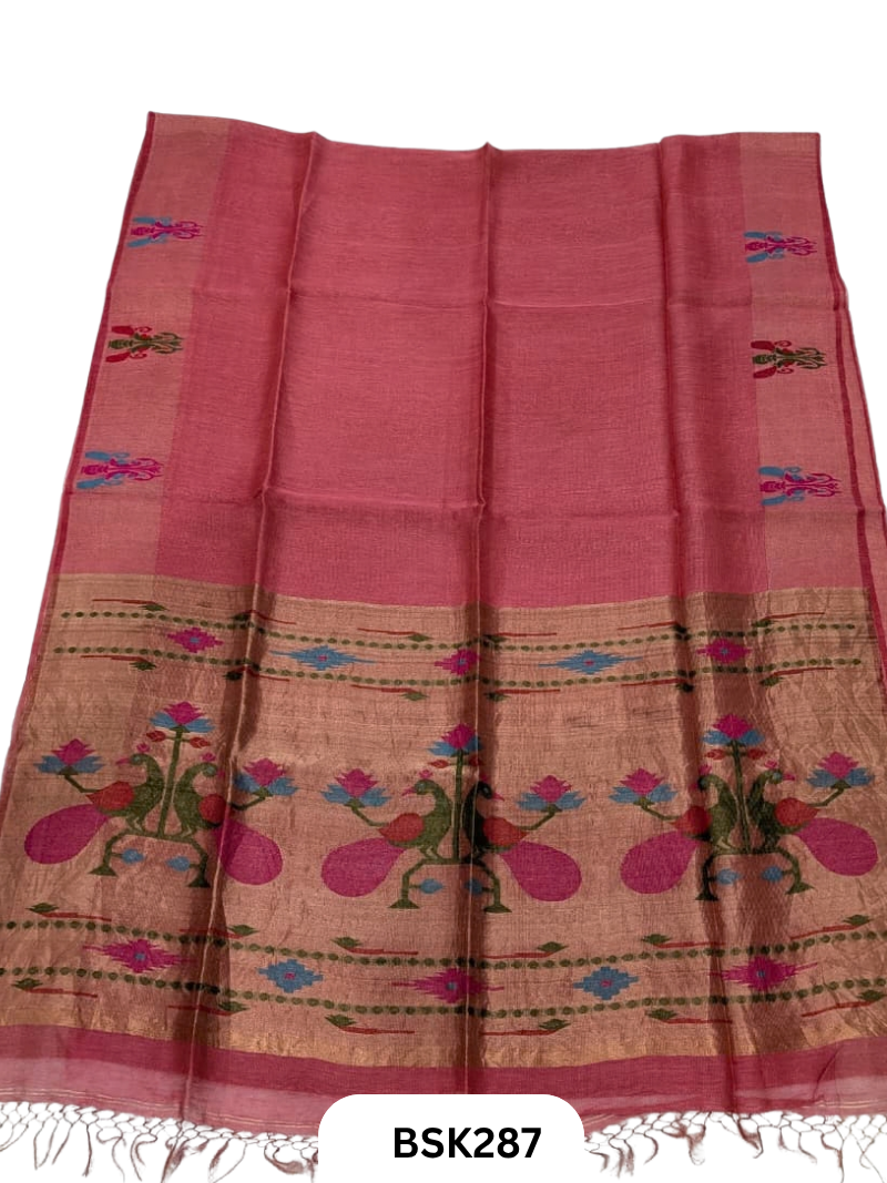 Handloom Pure Linen Silk Jamdhani Weave Saree
