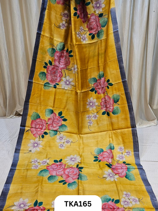 Pure Tussar ghicha silk with heavy embroidery with bishnupur hand painted exclusive saree