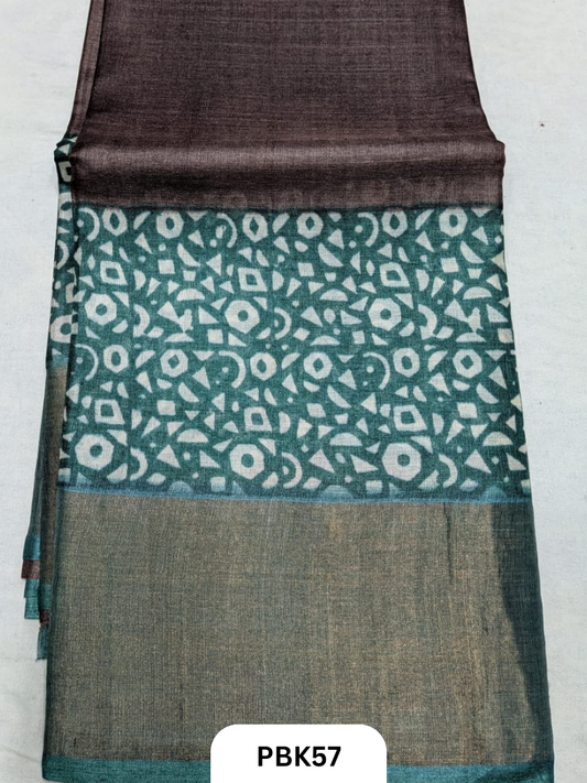 Premium Pure Tussar Silk Handblock Print Saree – Kolkata Special