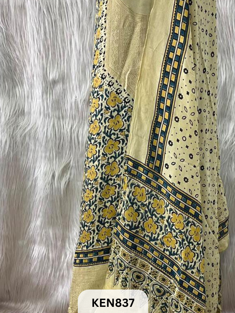 DOLA SILK NATURAL DYE HANDBLOCK PRINT 2PC -UNSTICHED SUIT(3.30MTRTOP 2.20MTR DUPPATA