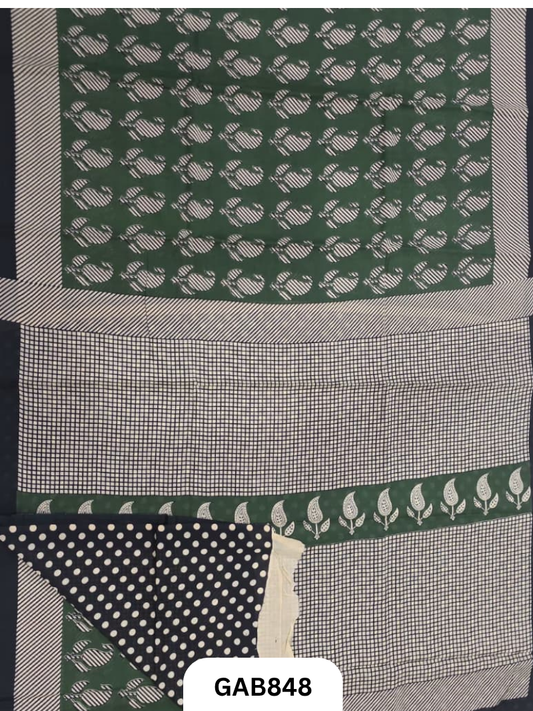Bagru Block Print Cotton Mulmul Sarees With Running Blouse