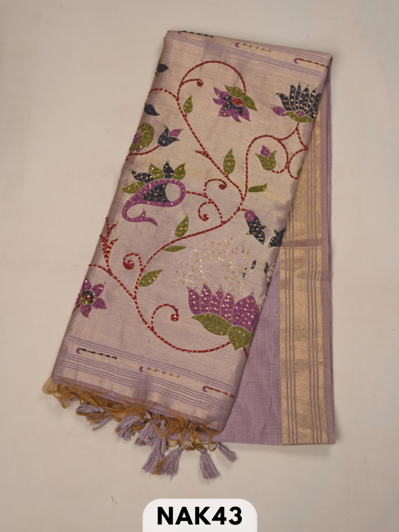 Semi Tussar paithani with Hand embroidry saree