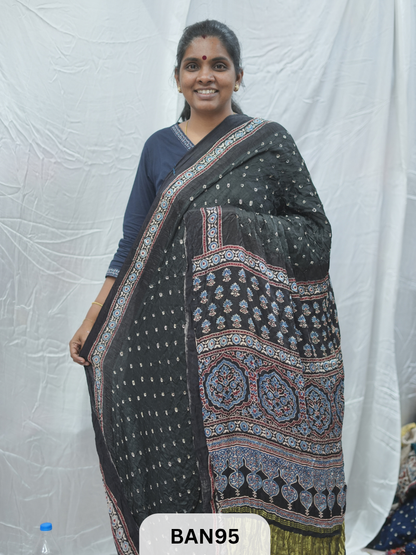 BANDHANI WITH AJRAKH SEMI GAJI SAREE