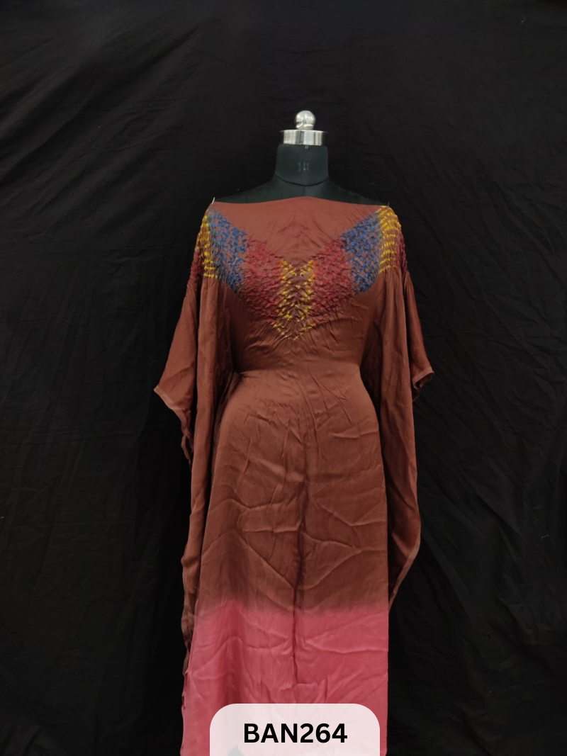 MODAL MULTI COLOUR SHIBORI SHADED UNSTITCHED KAFTAN