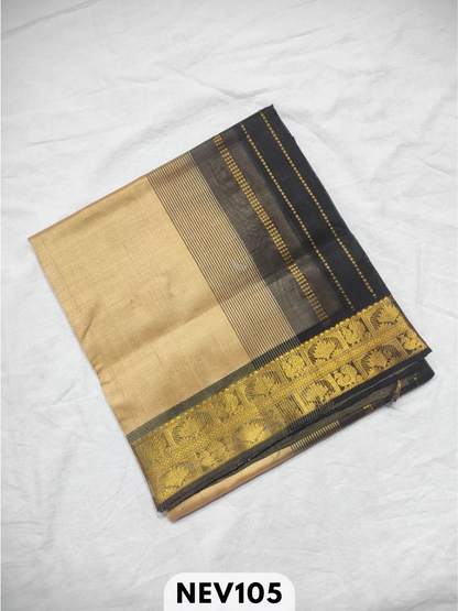 Handloom Silkcotton Design border body plain saree with contrast blouse