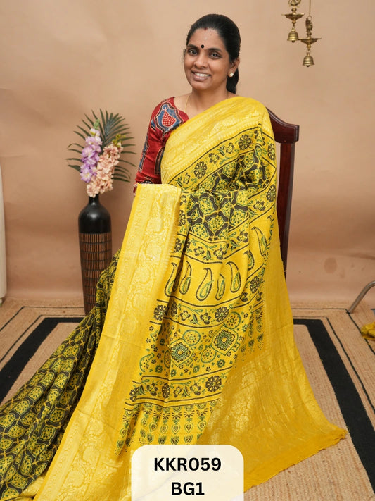 DOLA SILK - KHADI BORDER | AJRAKH HANDBLOCK PRINT