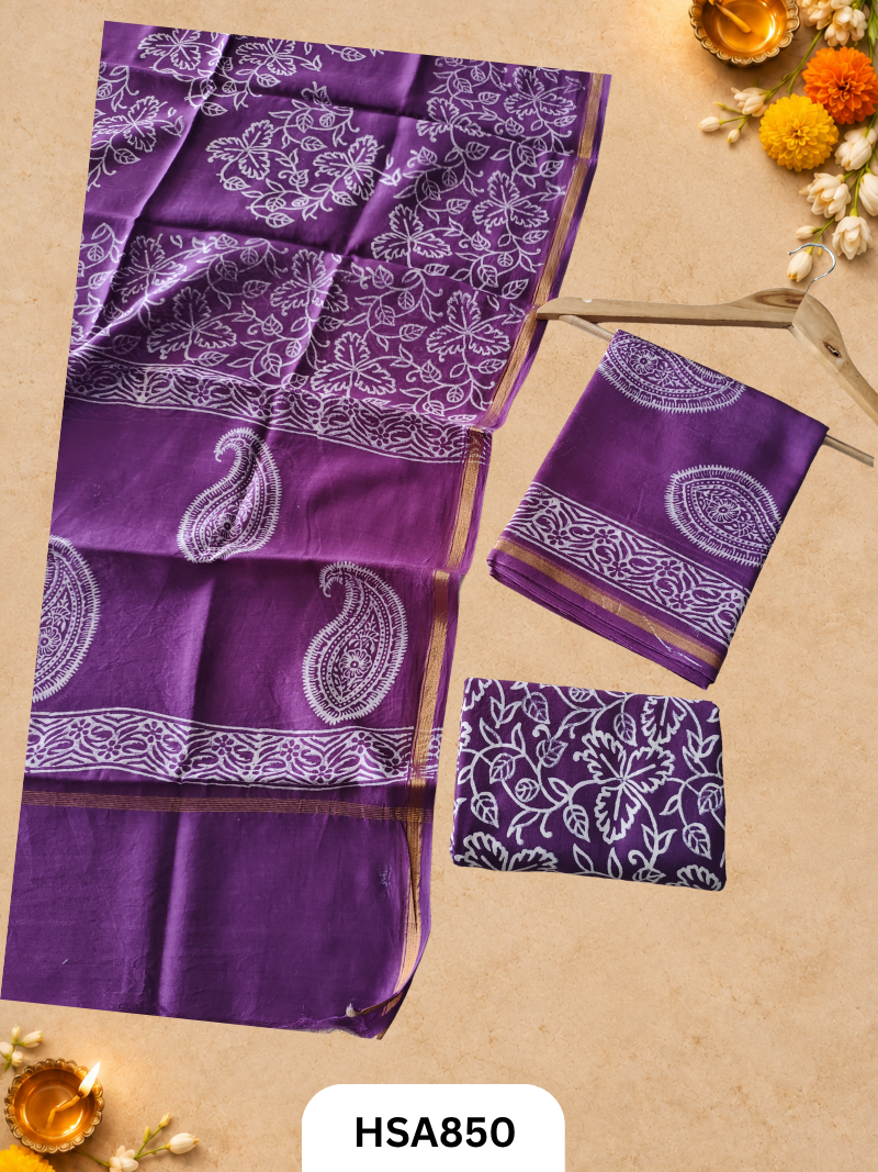 HandBlock Printed Chanderi Silk Cotton Suits -Top 2.5M Duptta 2.5M