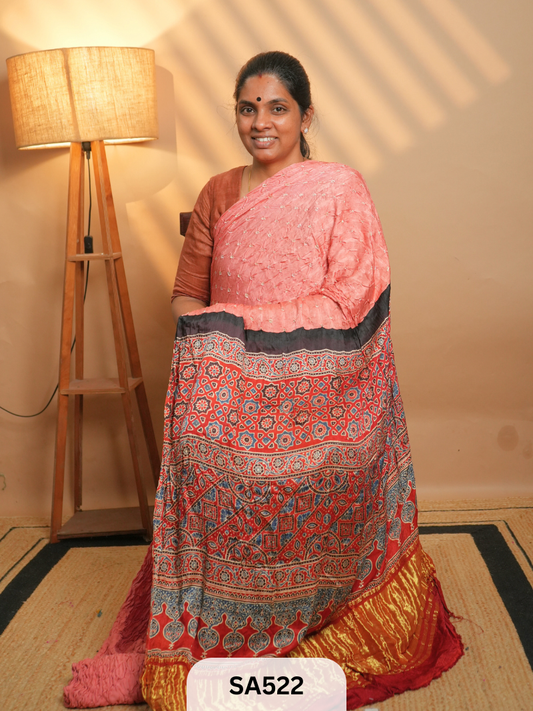 MODAL SILK | AJRAKH PRINT | BANDHEJ SAREE