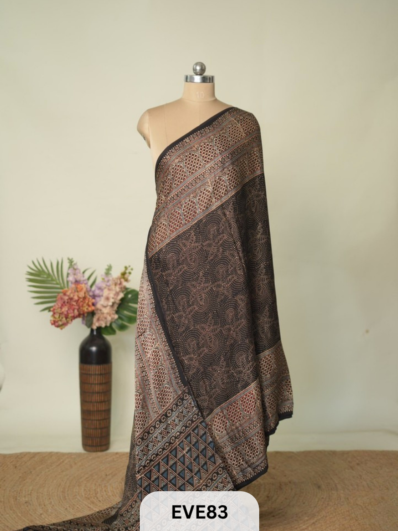 MODAL AJRAKH HANDBLOCK PRINT SAREE